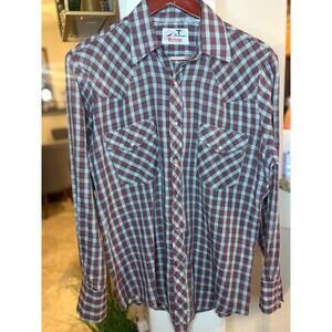 Bud Berma Men's Westerner Vintage 70's Pearl Snap Long Sleep Plaid Shirt Size M